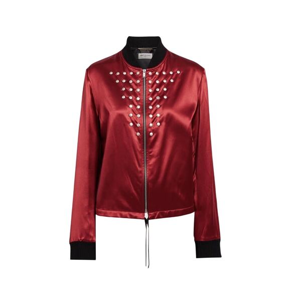 Saint Laurent YSL Women’s F36/4 Studded Red Silk Blend Light Jacket NWT $3290 - Picture 1 of 16